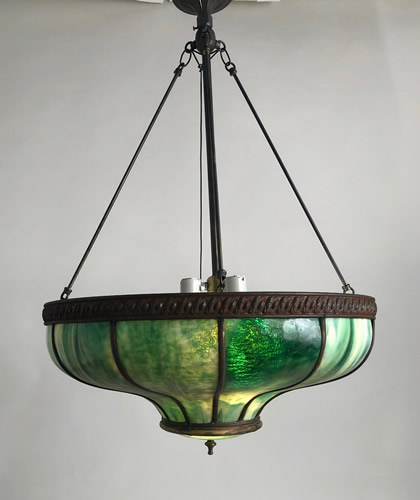 Green Leaded Glass Inverted Dome Light